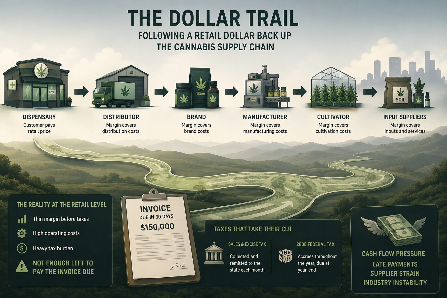 Cannabis supply chain cash flow illustration