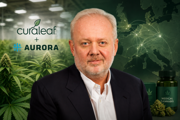 Boris Jordan framed by cannabis cultivation and European market imagery.