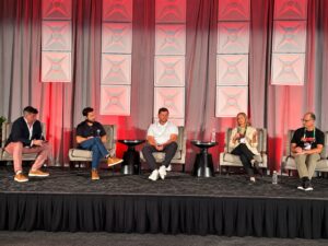Caption (l-r): Chris Mapson, Cannatrol; Harrison Somoza, Vera Cultivation; David Todd, GrowGeneration; Michelle Brinkerhoff, Edun; and Andrew Berman, Arcana Collective Photo credit: Jim Dissett Byline: Jim Dissett